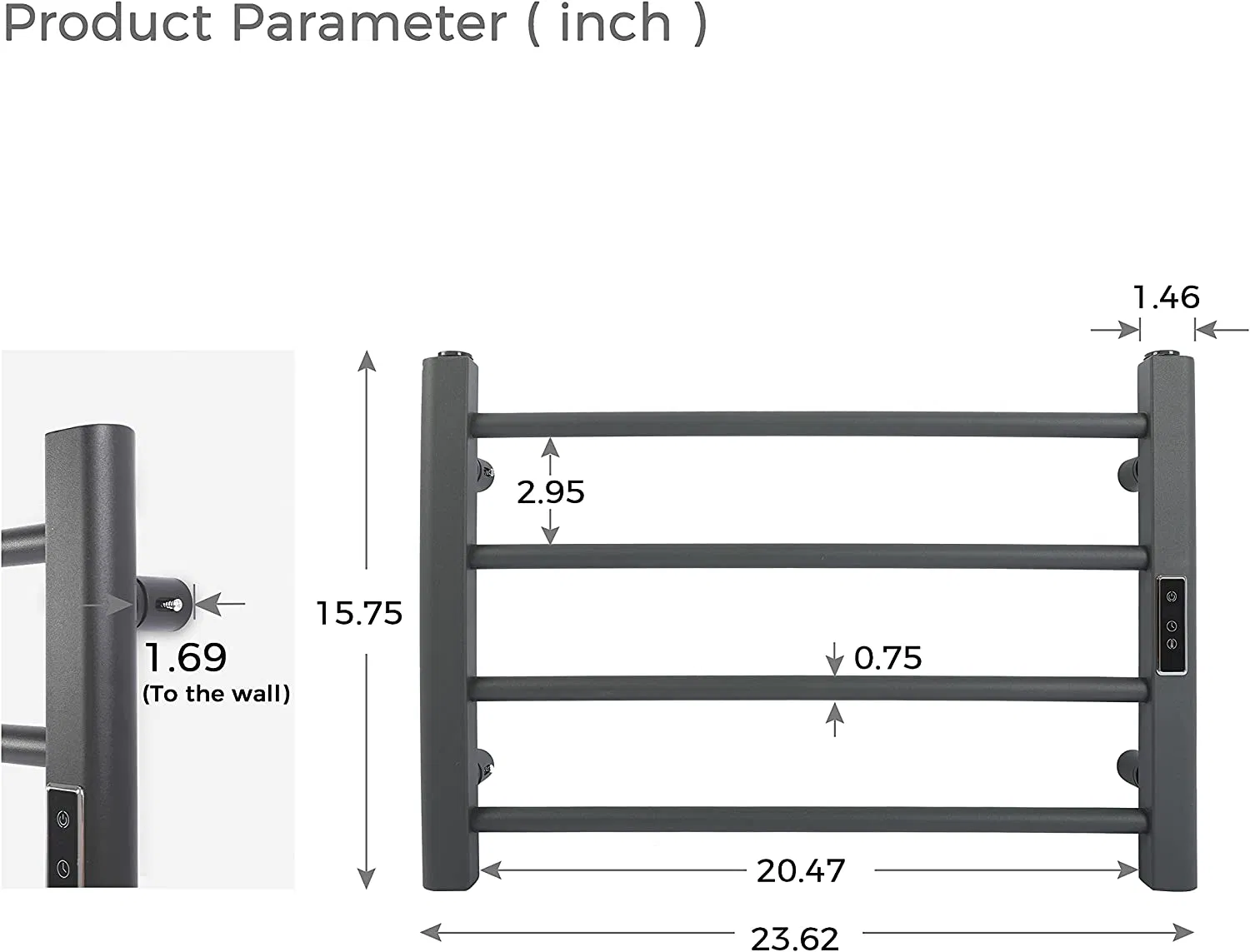 304 Stainless Steel Electric Towel Warmer for Bathroom Heated Towel Rails with Timer