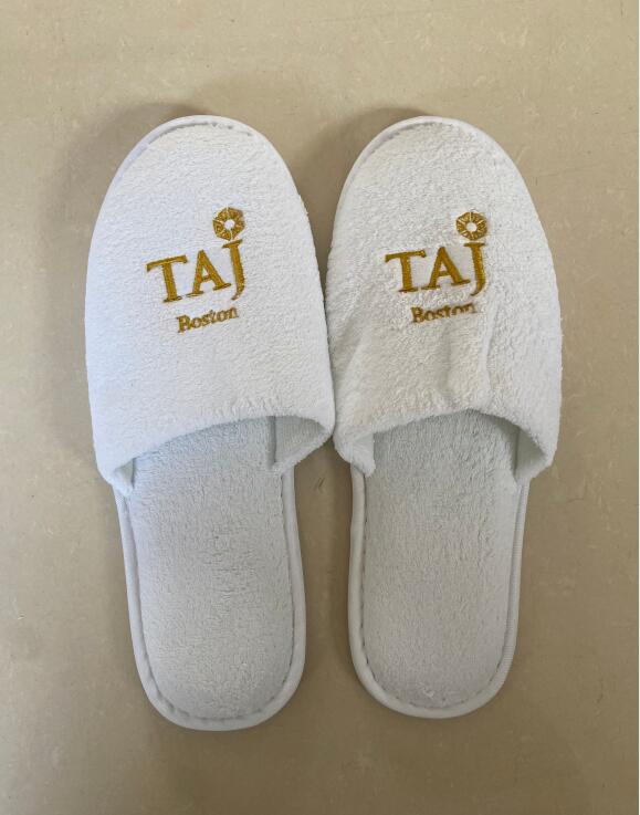 Cheap White Terry Bathroom Personalized Embroidery Disposable Hotel Slippers