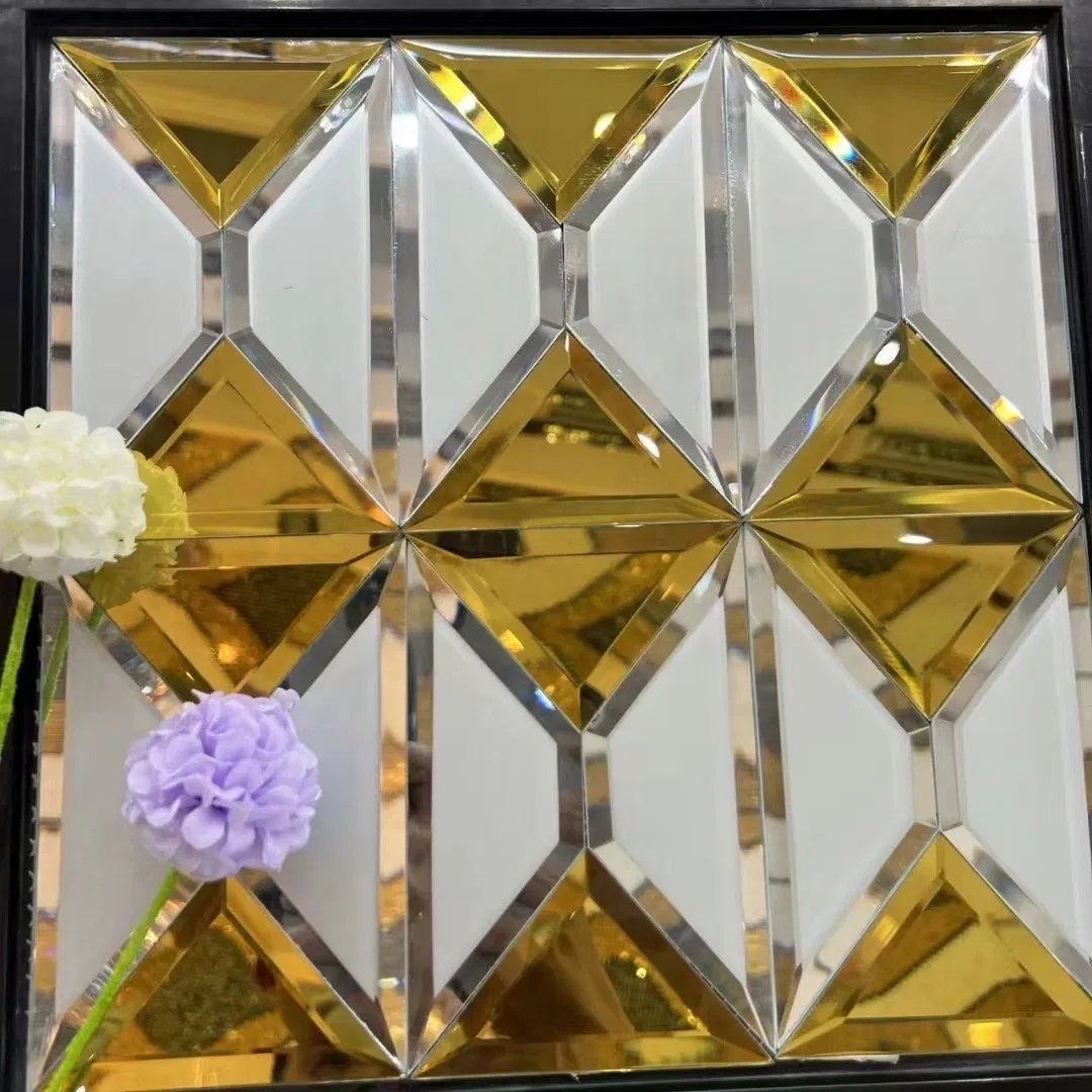 Wholesale 4mm-8mm Hexagon Golden Brown Mirror Beveled Edge Mosaic Mirror Wall Tiles