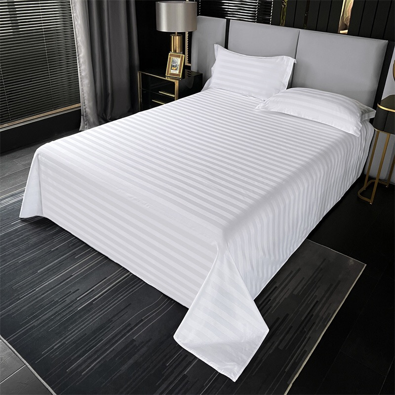 Hotel Striped Comforter Quilt Duvet Cover Bed Sheets King Brushed Microfiber Polyester 4 Pieces White Bedding Set with 1 Fitted/Flat Sheet Double Pillowcases