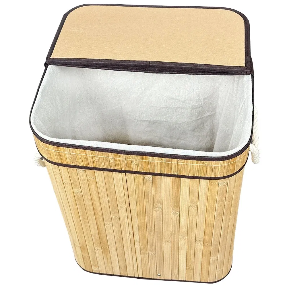 Foldable Natural Bamboo Wooden Laundry Basket for Clothes with Lids