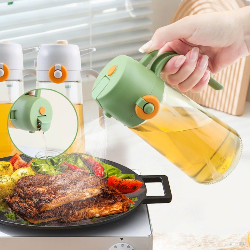 Glass Oil Bottle with a Large-Diameter Side Flip Cap That Can Be Sprayed and Poured