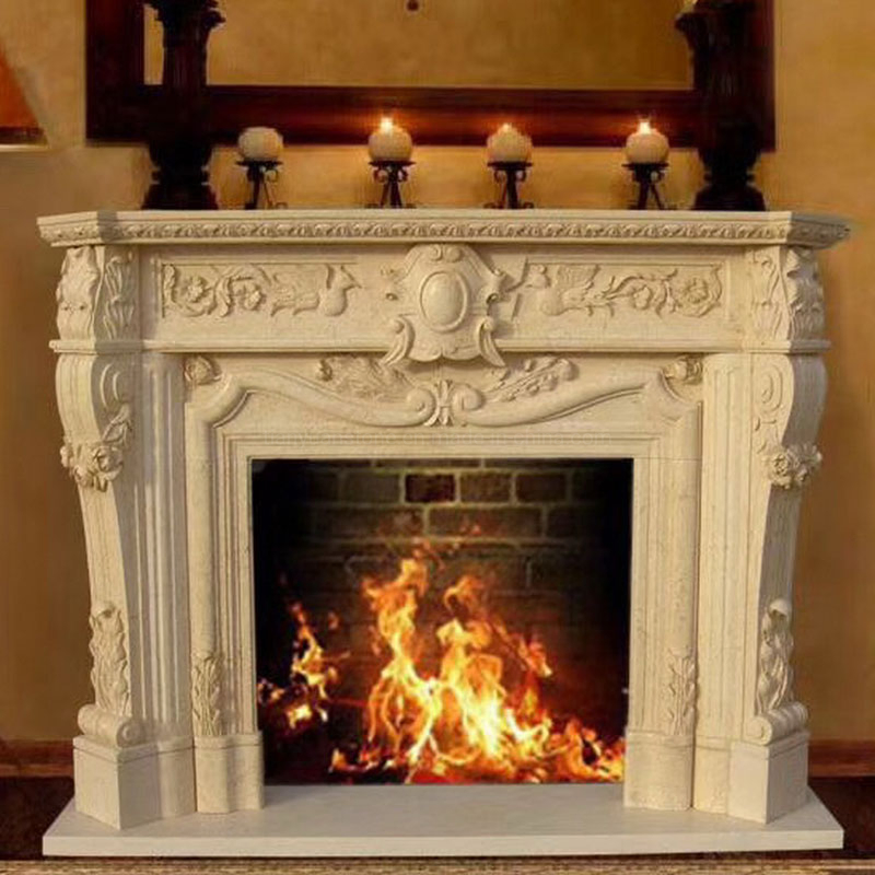 Elegant Hand Carved French White Marble Fireplace