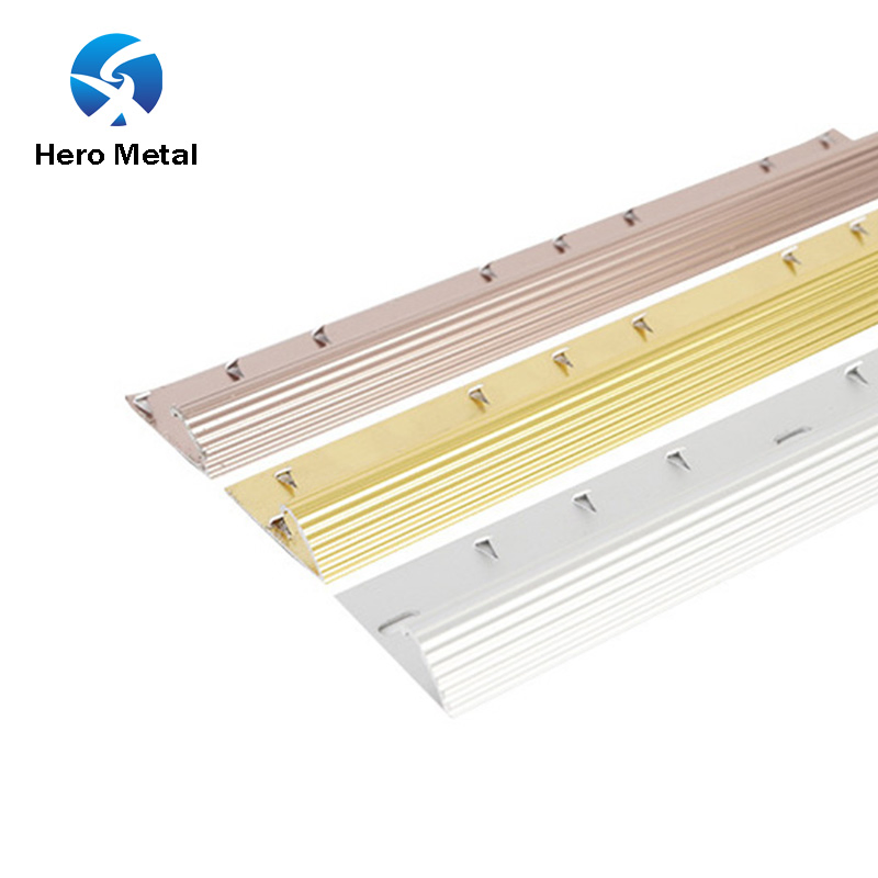 Factory Wholesale Carpet Profile Hero Metal Aluminum Wide Cover Strip China Low Price White Stone 2.3m Gold to Hard Wood Floor Threshold Transition Carpet Trim