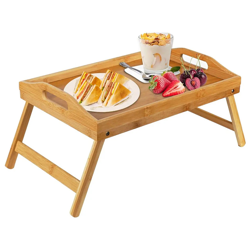 Portable Bamboo Food Breakfast Snack Bed Table Serving Tray with Folding Legs