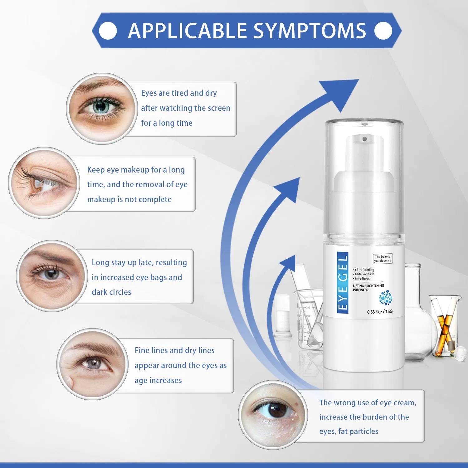 Private Label Hyaluronic Acid Collagen Dark Circles Puffiness Smooth Fine Lines Under Eye Cream Gel