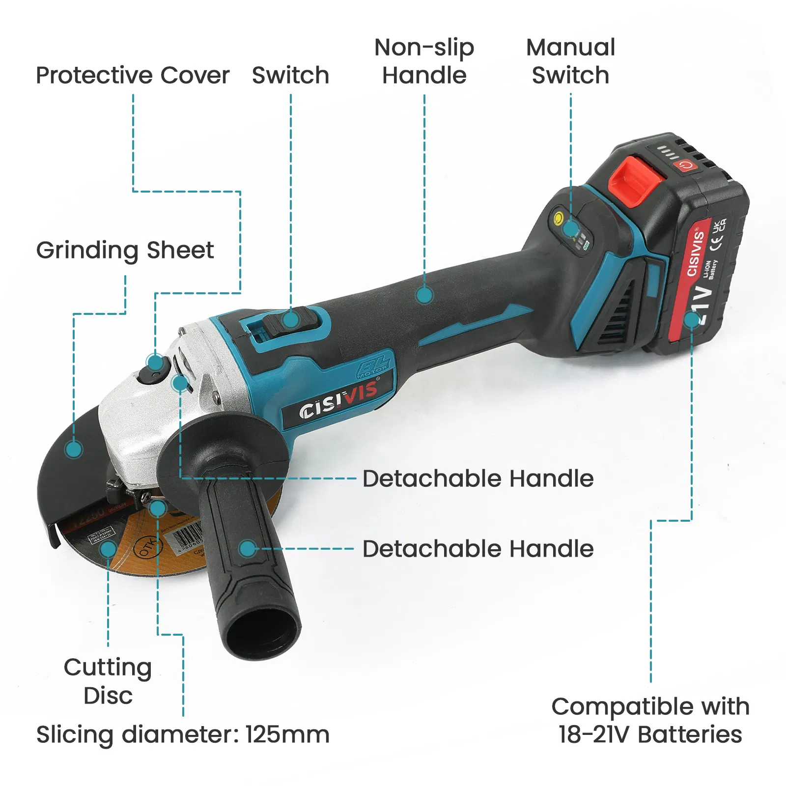 21 Lithium Lon Brushless Angle Grinder 125mm