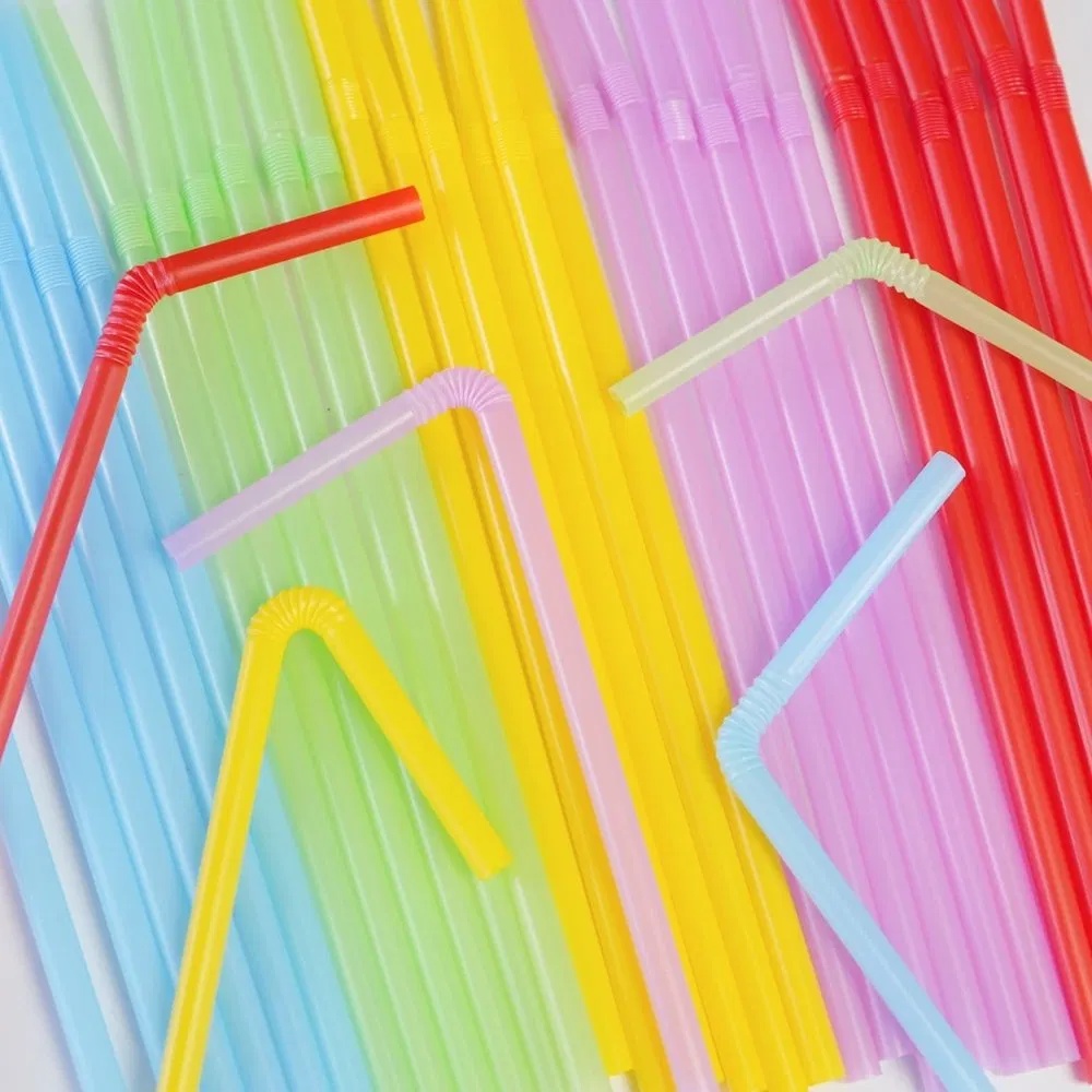 Frosted Finish OEM Custom Colored Bendable Disposable Plastic Flexible Drinking Straws