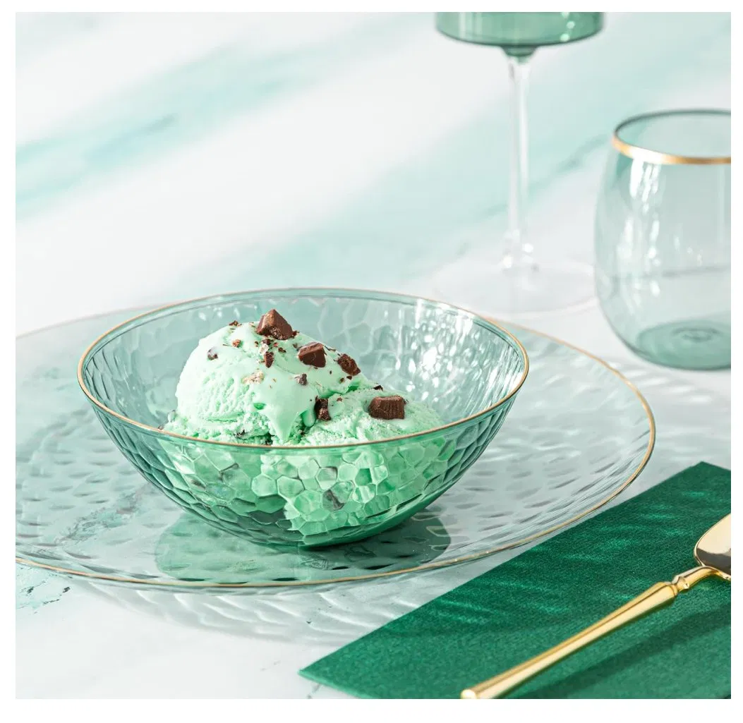 Hammered Clear Plastic Disposable Plates with Gold Rim Include 25 Clear Gold Dessert Plates, 25 Dinner Plates for Party