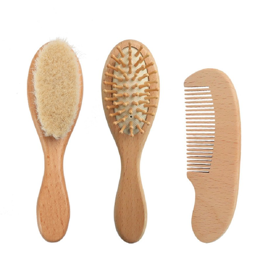 Wholesale 100% Natural Wooden Comb Set And Baby Goat Hair Brush