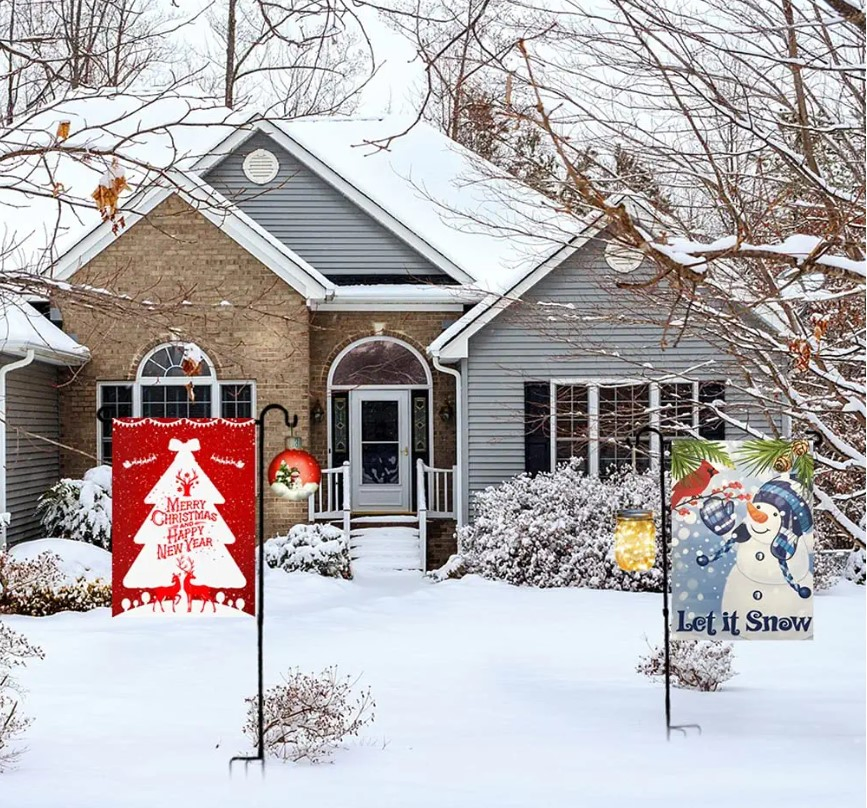 Garden Flag Holder Stand and Shepherds Hooks, 48 Inch Height with 1/2 Inch Thick Metal Garden Flag Pole-Outdoor