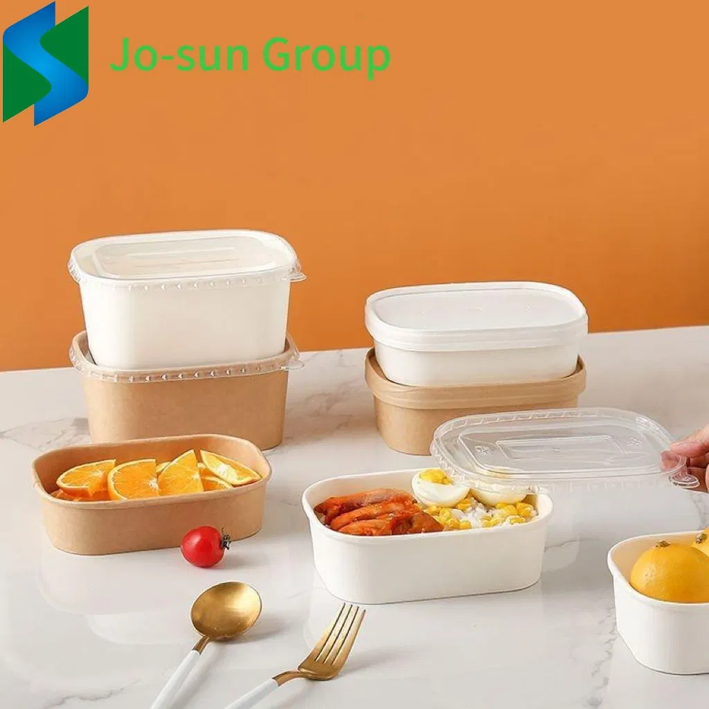 Factory Custom Take Away Lunch Food Container Brown Kraft Paper Salad Disposable Rectangle Bowl with Lid