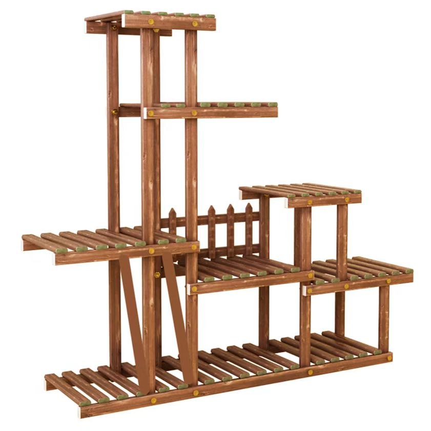 Bulk Supply Elegant Garden Portable Wooden Flower Stand Shelf