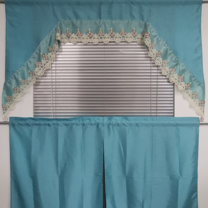 100% Polyester Faux Silk Digital Printing Kitchen Curtain Valance Set 36 Inch Long