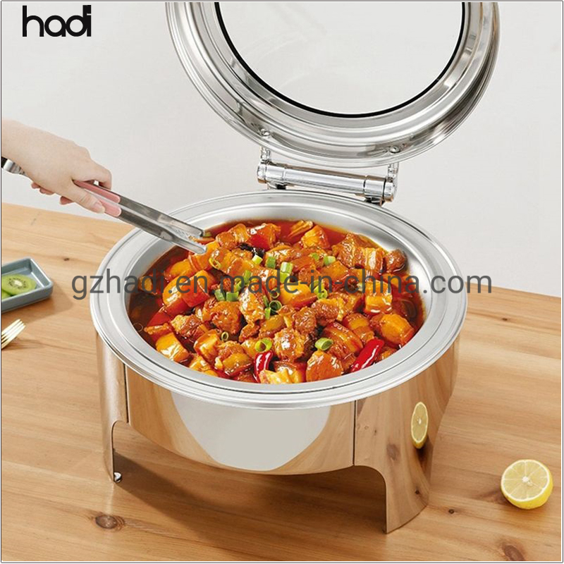Restaurant & Hotel Supplies Luxury 9L Serving Dish Alcohol / Electric Heating Buffet Food Warmer Big Glass Lid Stainless Steel Chafing Dish