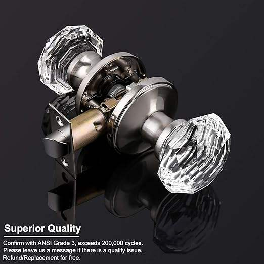 Glass Door Knob with Lock Crystal Bedroom Door Lock Brushed Nickel Glass Privacy Door Knob