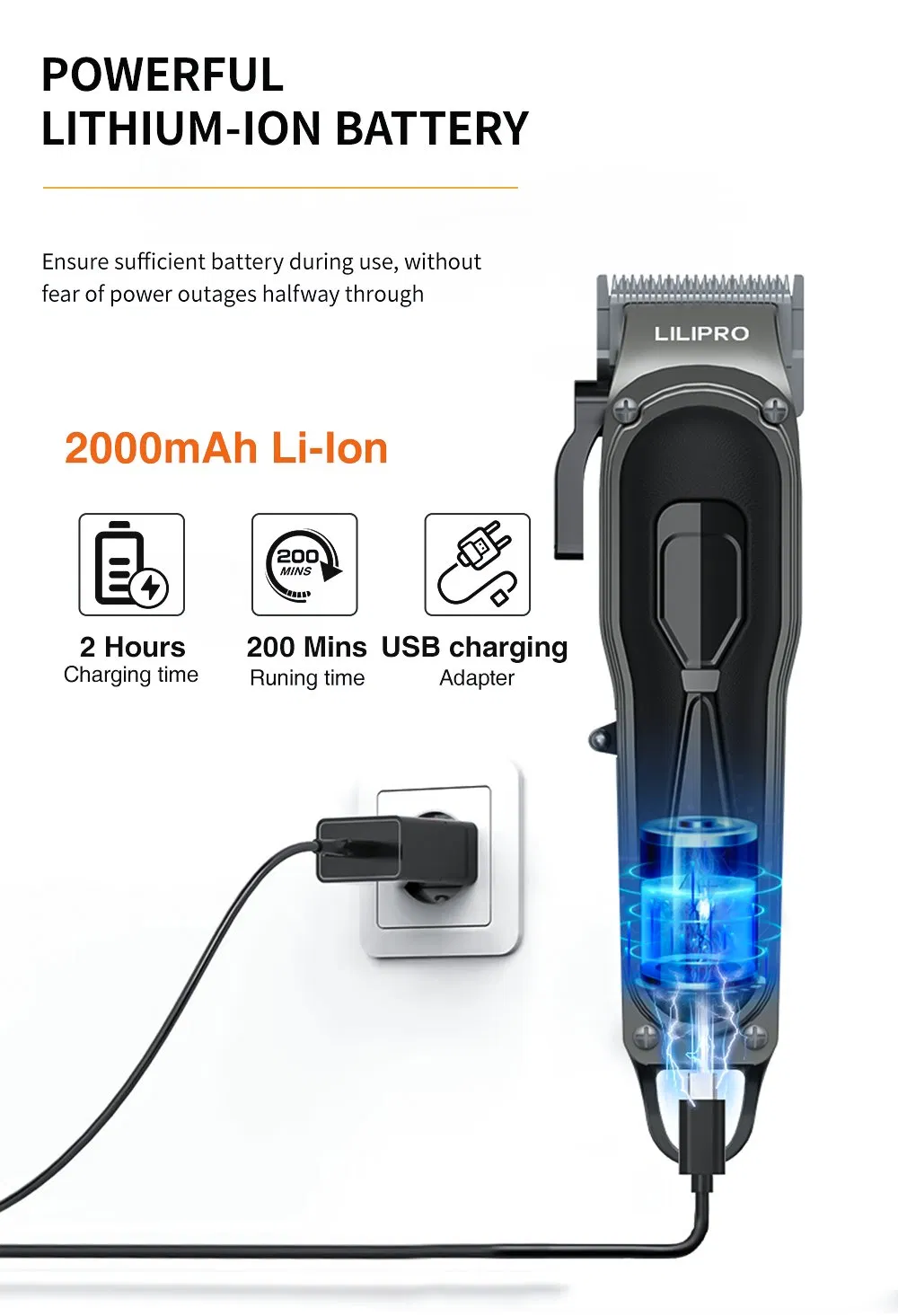Lilipro L8 Professional Cordless Hair Clipper with LCD Digital Display Og Electricity