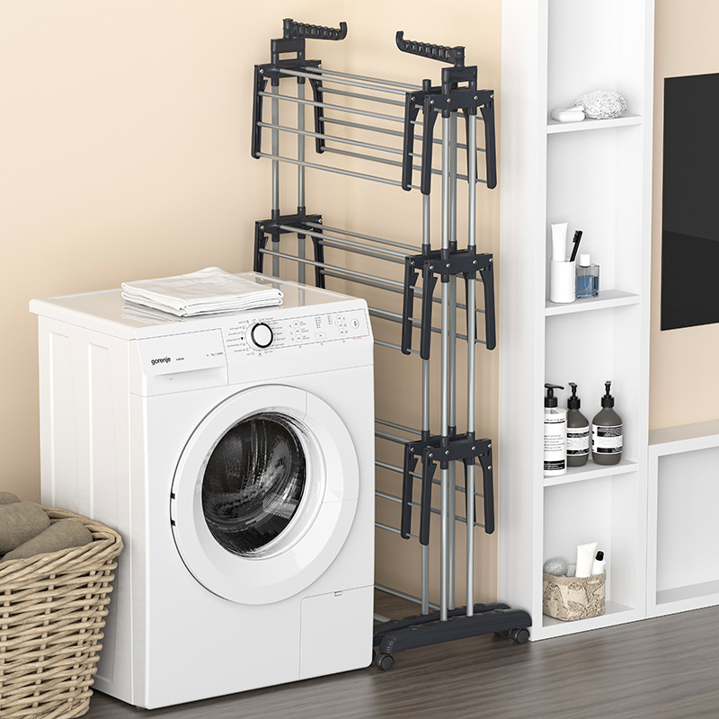 3 Tier Expandable Double Row Clothes Drying Rack Foldable Winged Laundry Rack Balcony Clothes Airer