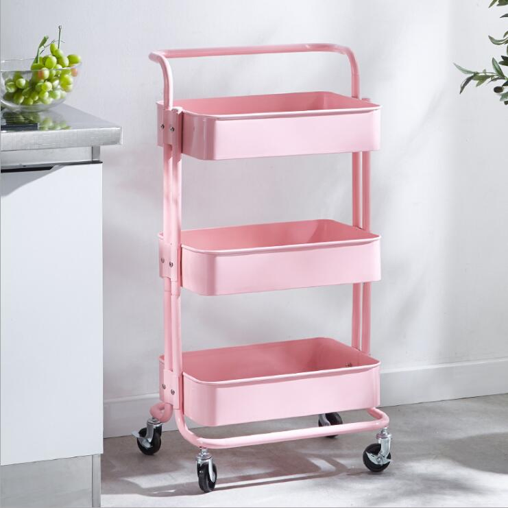 3 Tier Kitchen Storage Trolley Multipurpose Moveable Rolling Cart Bathroom Rack Shelf