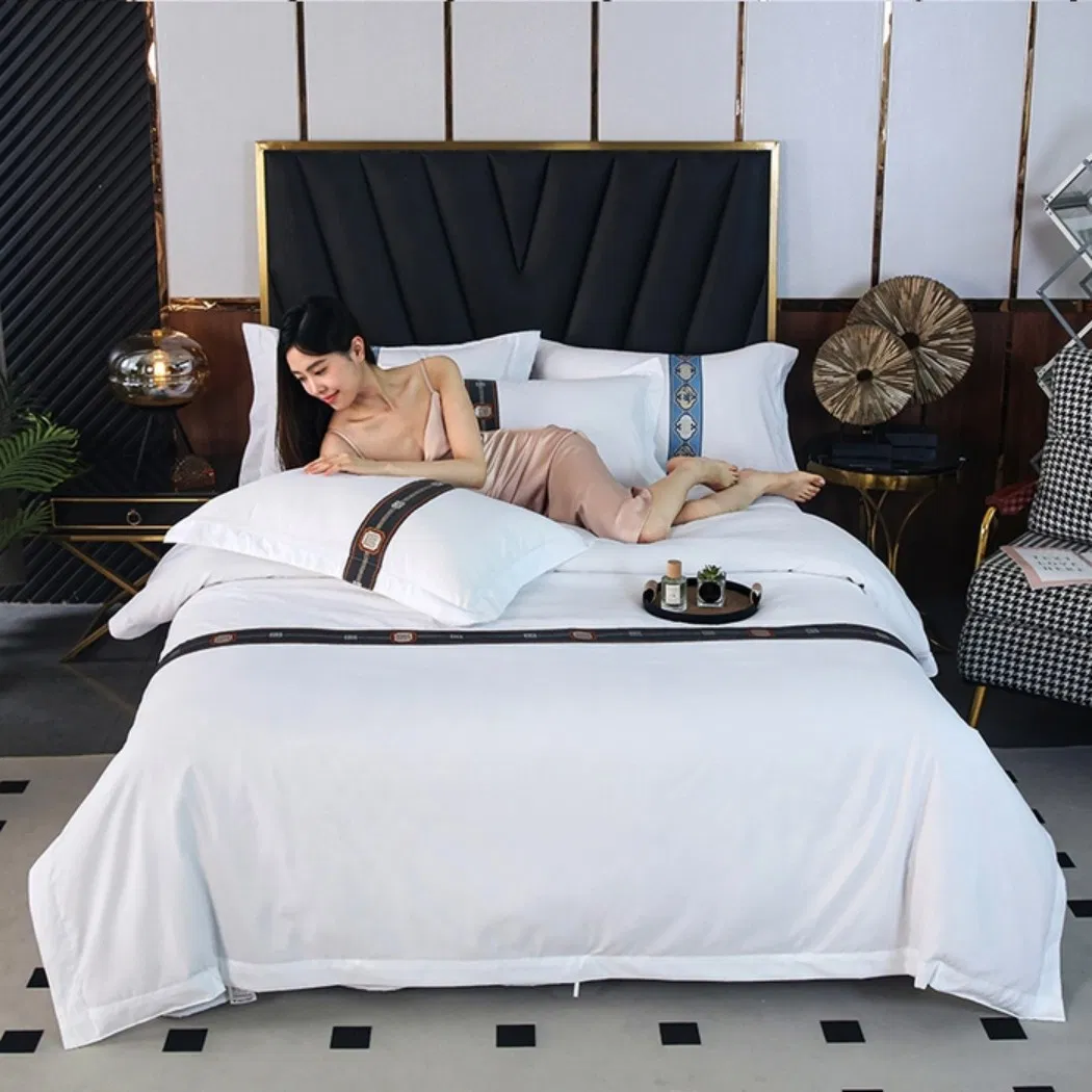 Luxuary Hotel Weaving White Cotton Sabana 3 Piezas Fabric Textile Bedding Set