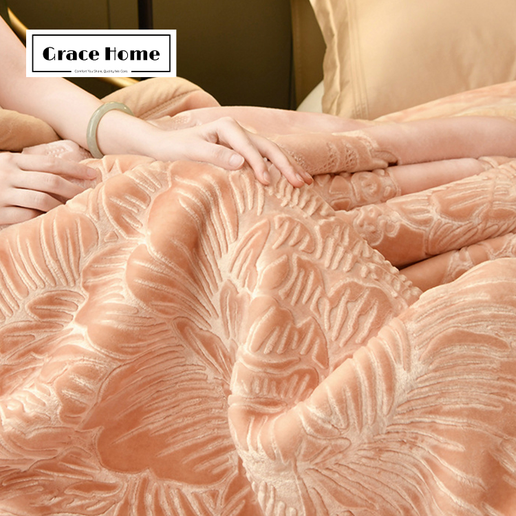 Тёплое плед-одеяло Raschel с тиснением, современный стиль