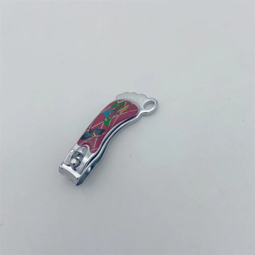 Latest Foot Shape Finger Toenail Clippers with Epoxy Sticker, Laser File and Flower Keychain