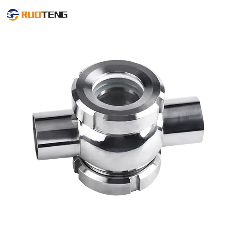 [Ruoteng] Stone Sanitary Welded Spherical Mirrors Custom Fluid Sanitary Stainless Steel SS304 4 Way Pipeline Clamp Cross Sight Glass