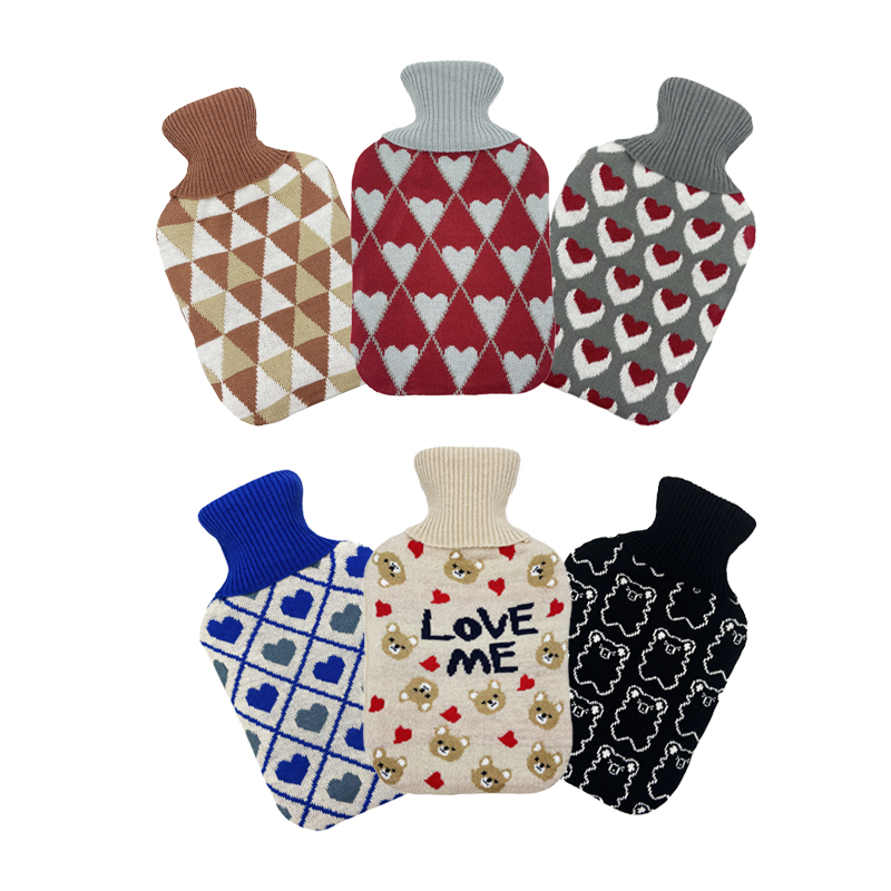 Wholesale Custom 100% Polyester Warm Red Christmas Elk Jacquard Knitted Embroidery Hot Water Bottle Cover