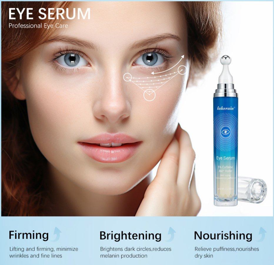 Online Wholesale and Retail Dark Circles Removal Anti Puffy Eye Serum 5% Caffeine Essence Wrinkle Reduce Cream Roll on Massage Eye Roller Serum