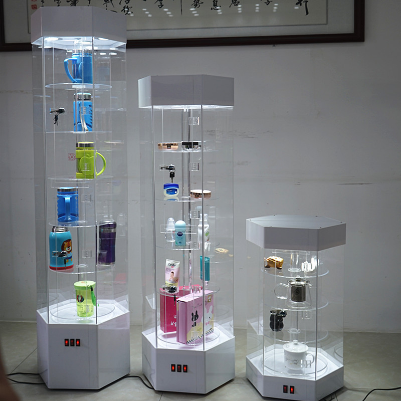 Rotating Perfume Wood Display Stand Spot Light Sunglass Cosmetic Acrylic LED Display Rack