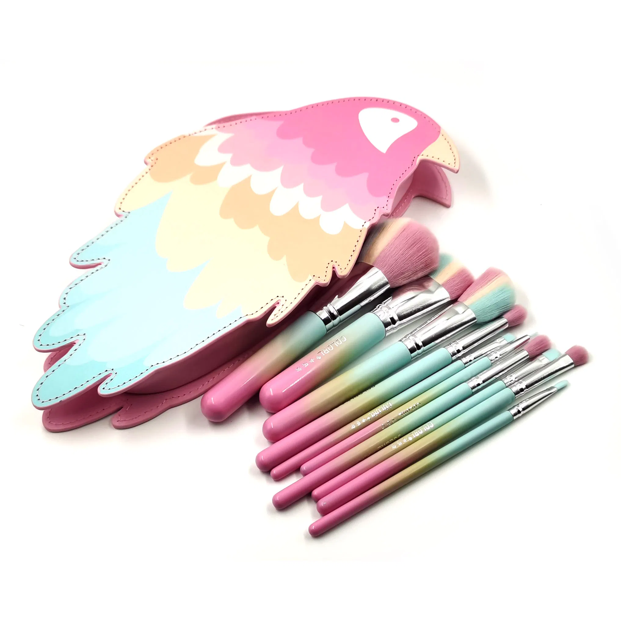 Gradient Color Handle Three Color Hair Makeup Brush Set Powder Eyelash Shadow Brush Beauty Tools with PU Makeup Bag