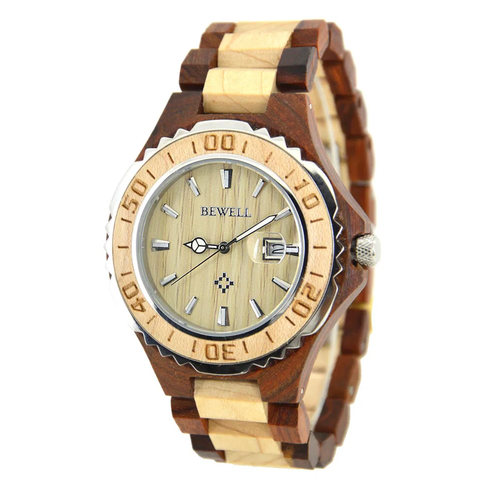 on Sales Wooden Watch Supplier Bewell Maple Wood Reloj OEM Wrist Watch Waterproof for Mens Quartz Relojes Watch