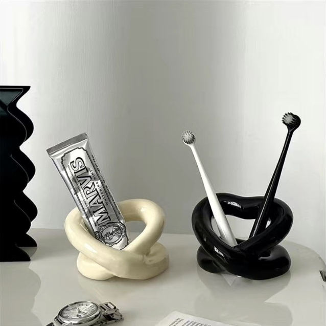Heart Ceramic Toothbrush Holder for Couples Bathroom Toothpaste and Toothbrush Storage