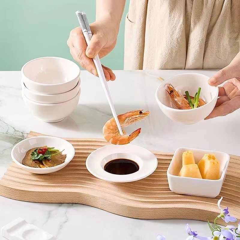 Saucer Soup Bowl Plate Square Round Shape White Ceramic Porcelain Tableware
