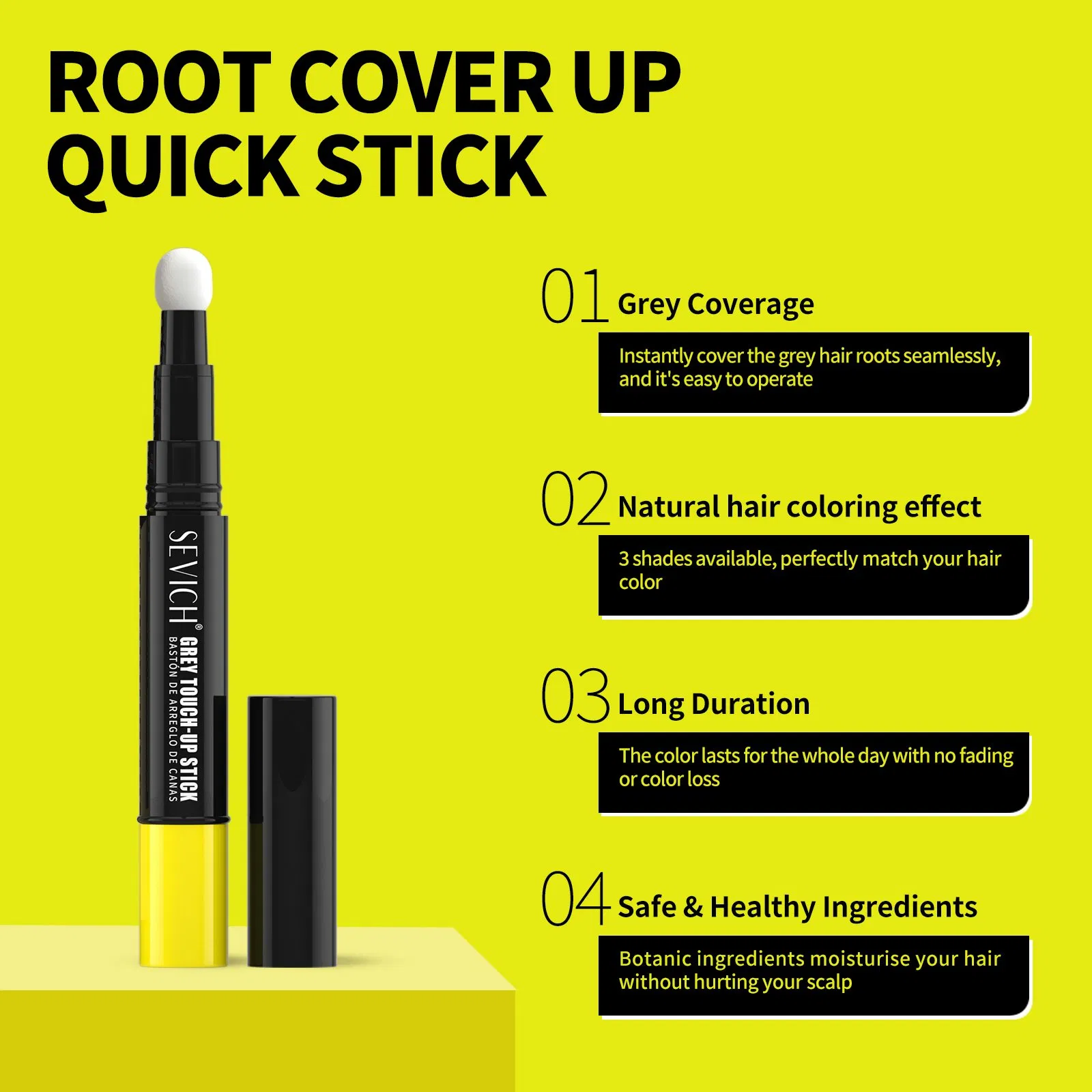 Custom Logo Waterproof Root Touch up Concealer Cover Grey Hair Pen Quick 3-Color Black Hair Dye Cream Stick