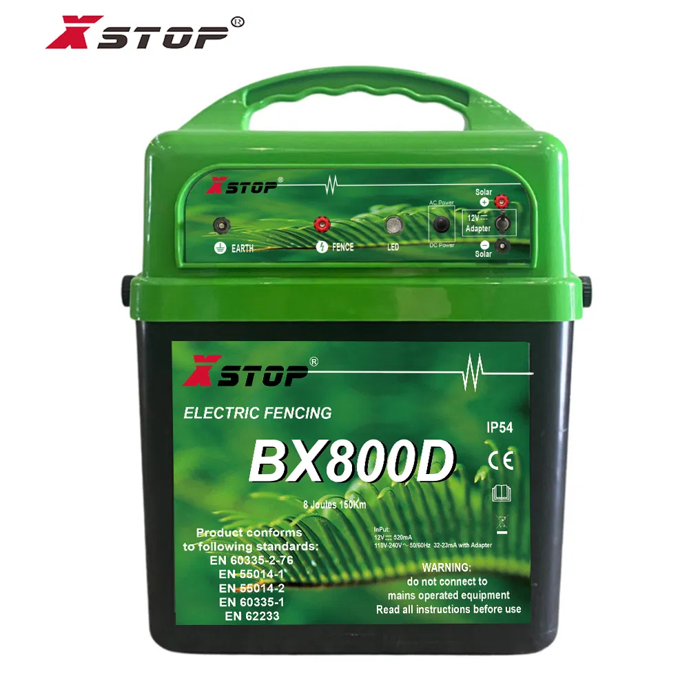 Dul Purpose Electric Fence Energizer 8 Joule Farm Fence Voltage Energizer for Cattle Horses Sheep Elephant