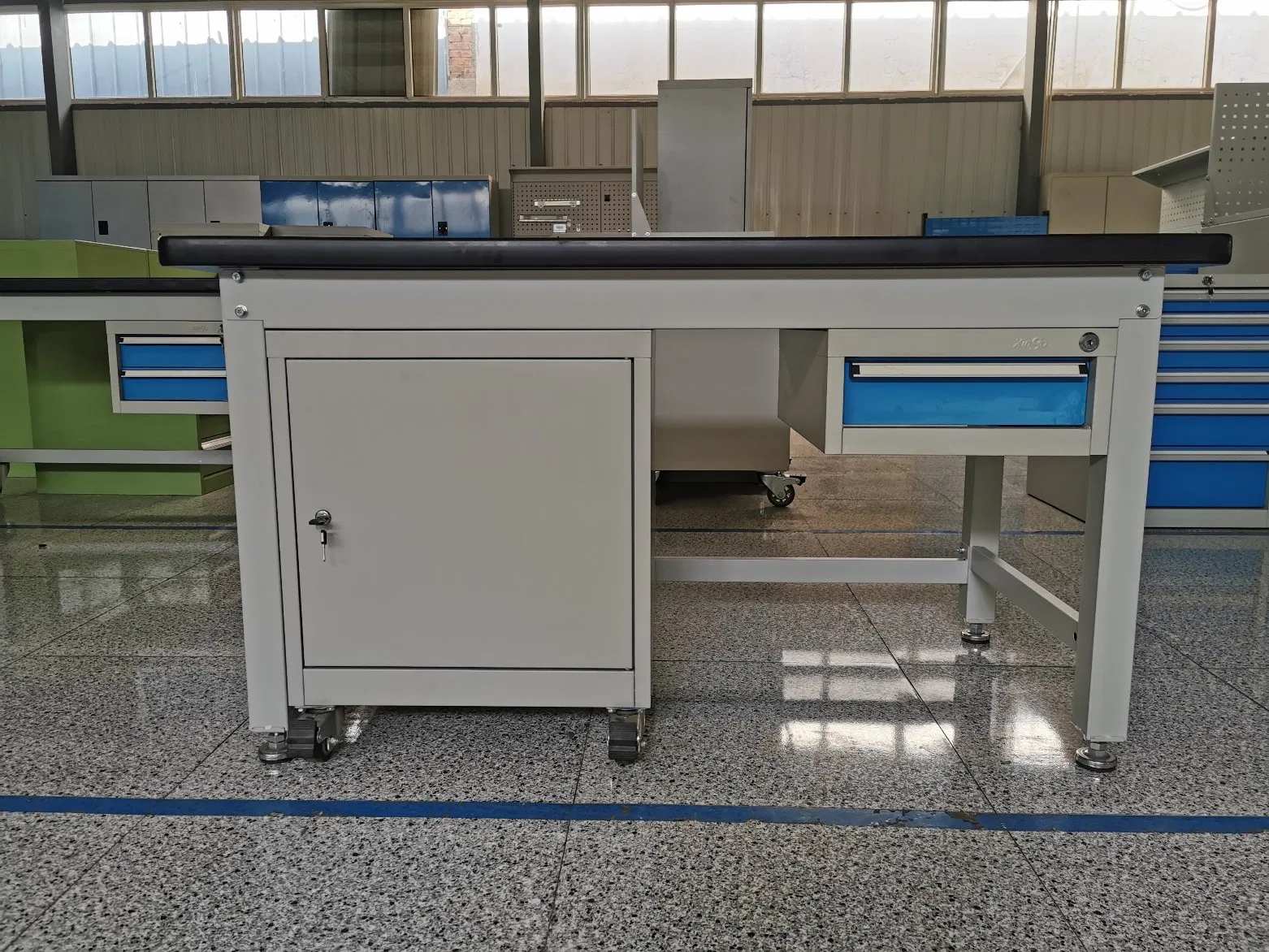 2.1 Meter Steel Industrial Workbench with 4 Hanging Drawers and Material Shelf