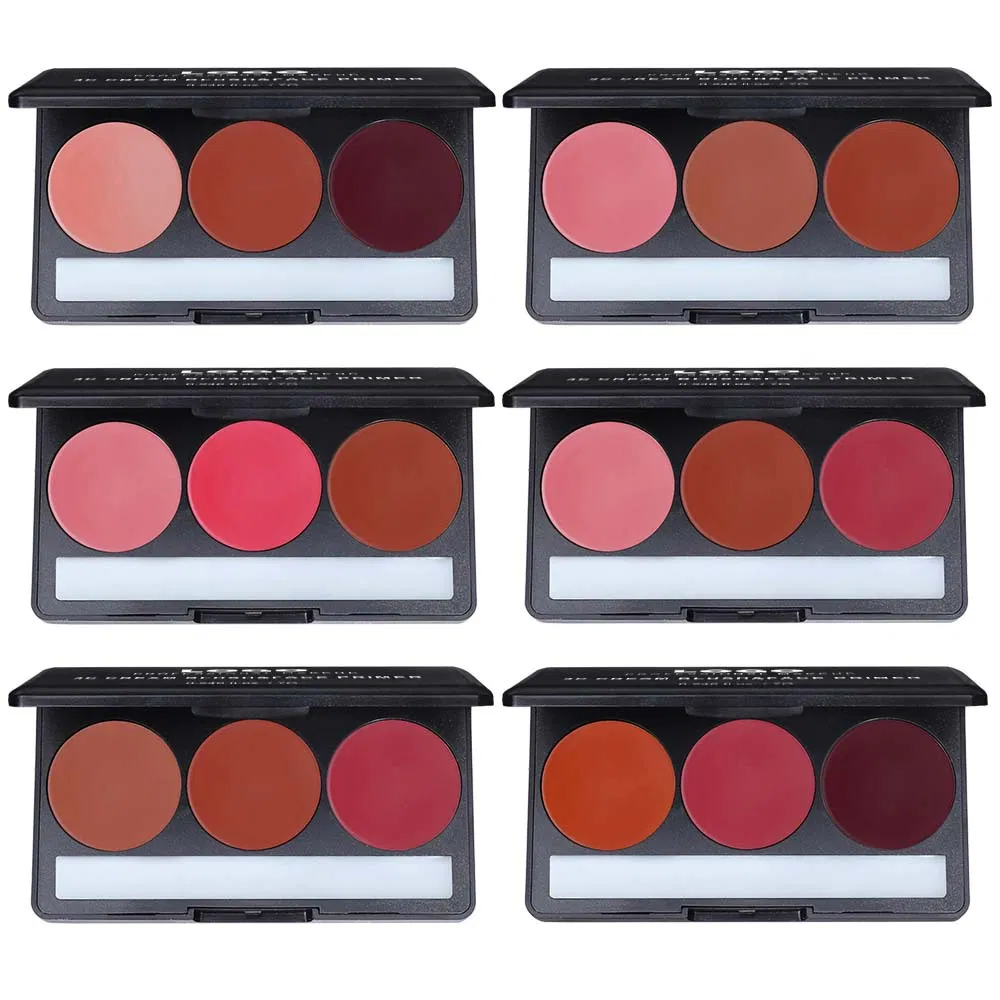 3 Color Blush Palette with Face Primer No Logo Natural Vegan Organic Makeup Matte Waterproof Cream Blush Palette