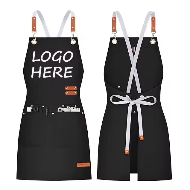 Custom Logo Waterproof Canvas Adjustable Kitchen Chef Aprons for Men Women Cooking Baking Server