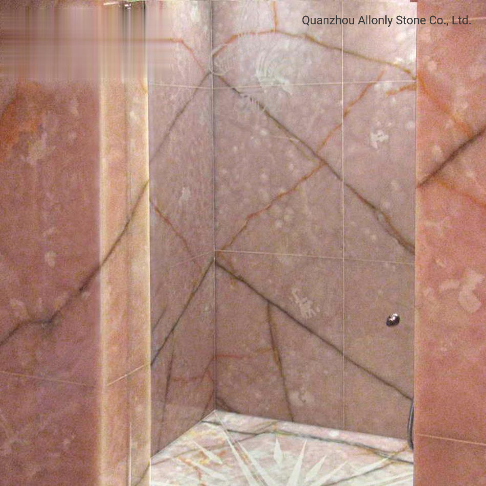 Hotel Interior Design Pink Onyx Marble Tile Floor and Wall