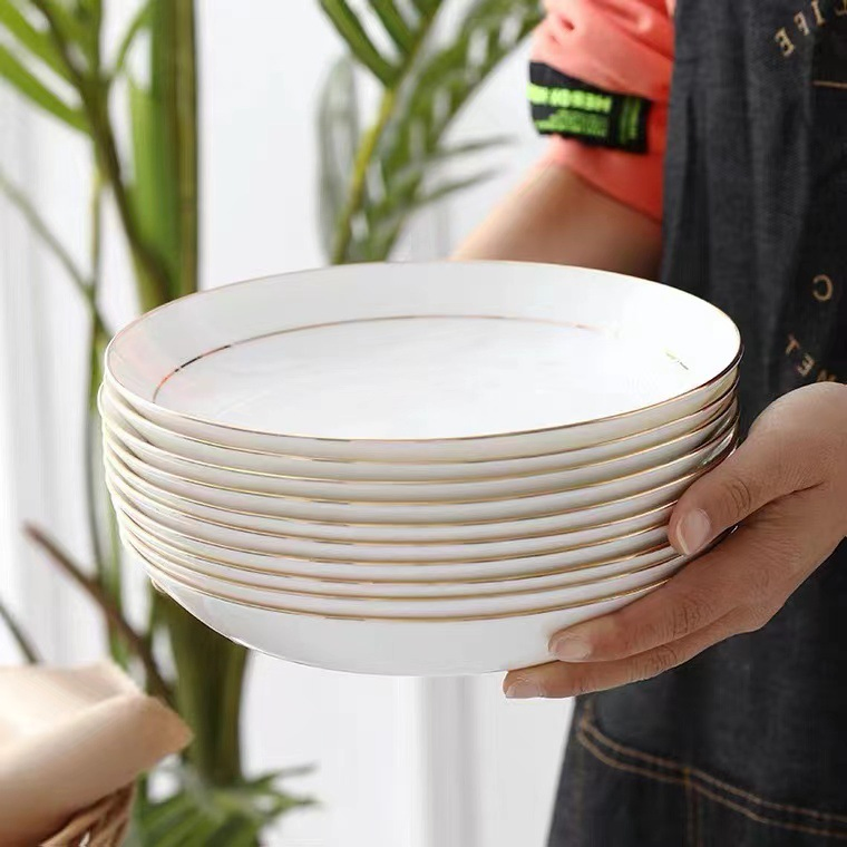 8"Coup Moon Soup Bowl Plate Ggk Decal Golden Line Ceramic Porcelain Tableware