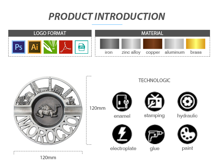 Wholesale Custom Free Design Logo Metal Souvenir Pocket Cigar Ashtray
