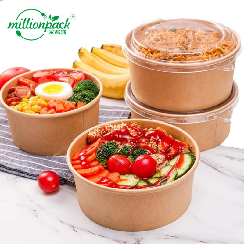 Eco-Friendly Food Grade Round Paper Salad Bowl with Secure Lid
