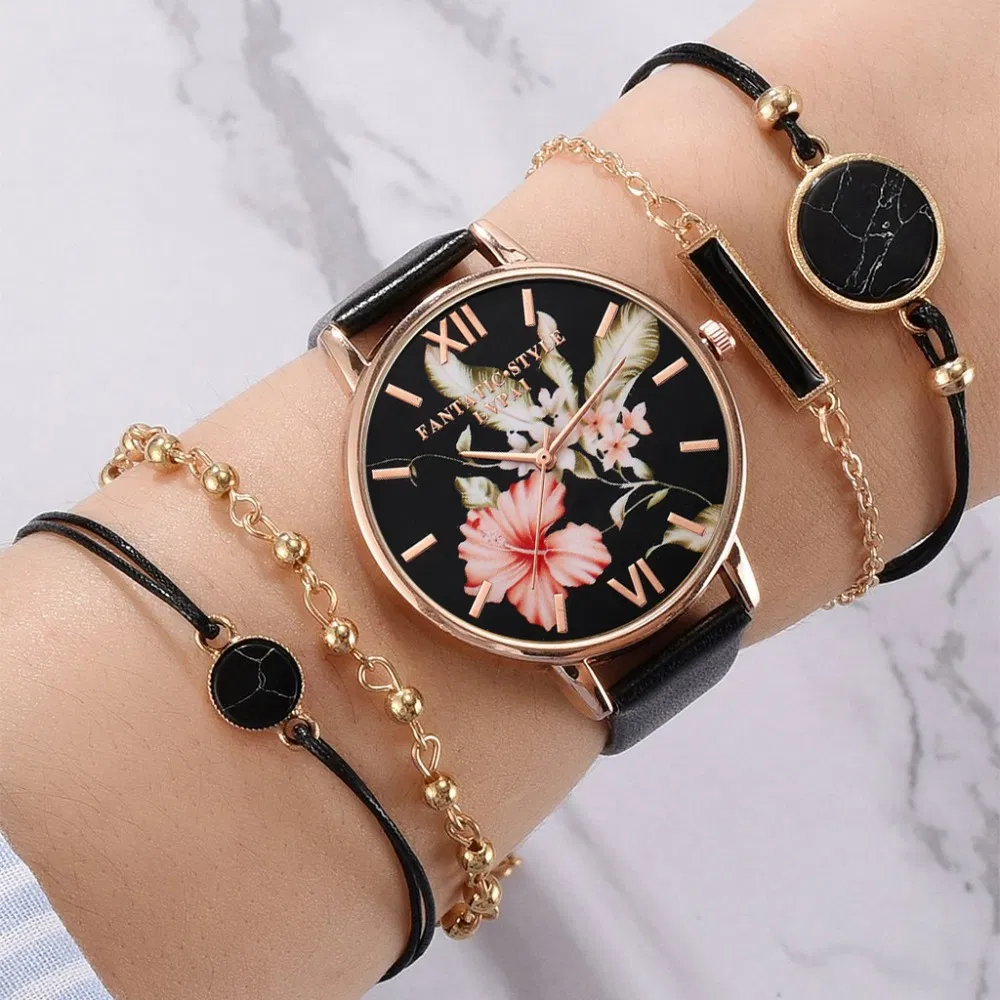Watch Set Women 5PCS Woman Quartz Wristwatch Leather Ladies Bracelet Luxury Watch Casual Relogio Femenino Gift Watch for Girlfriend