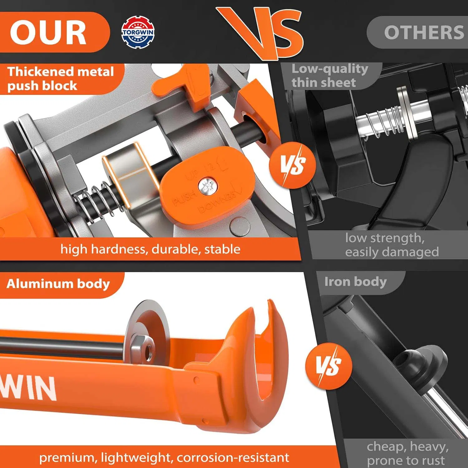 Caulking Gun Heavy-Duty Aluminum Caulk Gun, 1/10 Gallon, Adjustable 12: 1 & 25: 1 Thrust Ratio