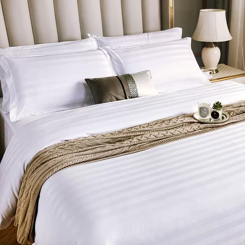 120g High Weight Brushed Jacquard Three Centimeters Satin Strip Duvet Quilt Comforter Cover Star Hotel Homestay ODM/OEM 3/4/5/6PCS Bedding Set Bed Sheets Set