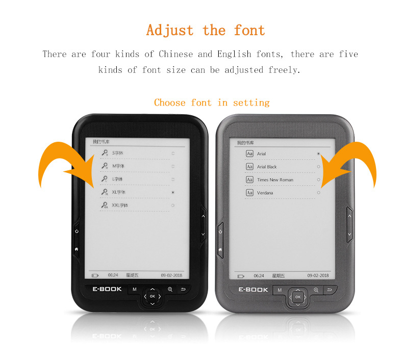 6" E Book Reader BLE WiFi Pdf Format E Ink Touch Screen E Paper Ereader Ebook