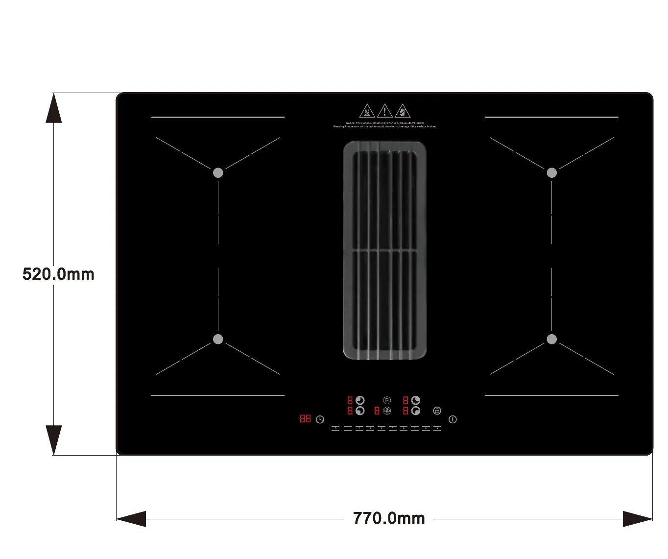 Innovative Four-Hob Induction Venting Cooktop with Downdraft Extraction