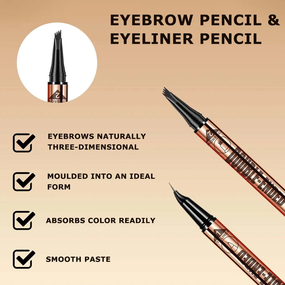 2 Color Eyeliner + Four-Prong Eyebrow Pencil Makeup Set