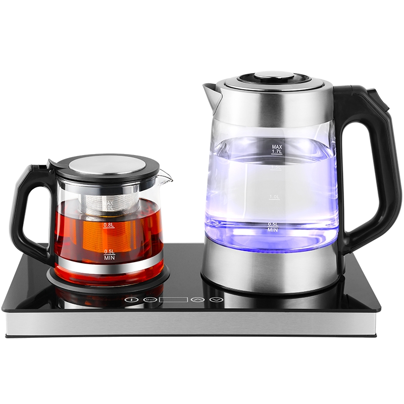 Household Digital Control Type Chinese Tea Maker Water Boiler with Tray 1.7L+1L Capacity Turkish Tea Kettle and Glass Teapot